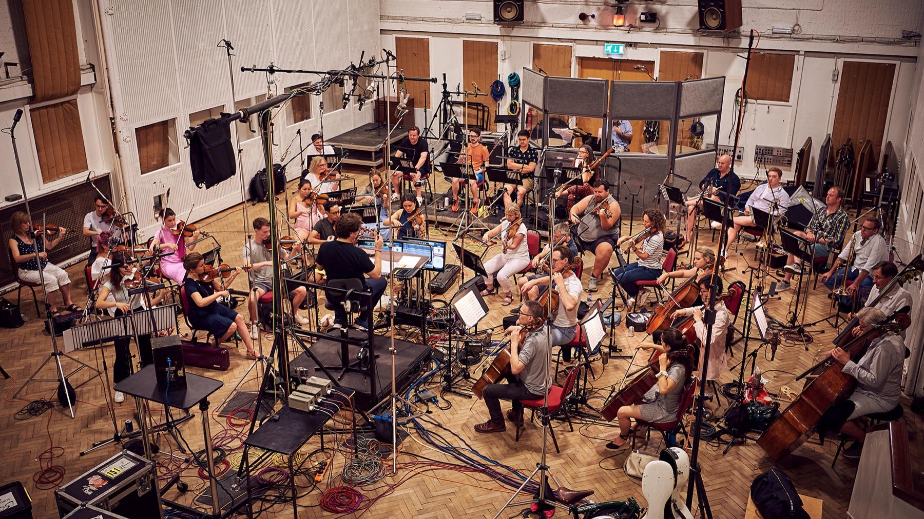 The London Symphony Orchestra recording for Artyfile at Abbey Road Studios in London, conducted by composer Paul Lorenz